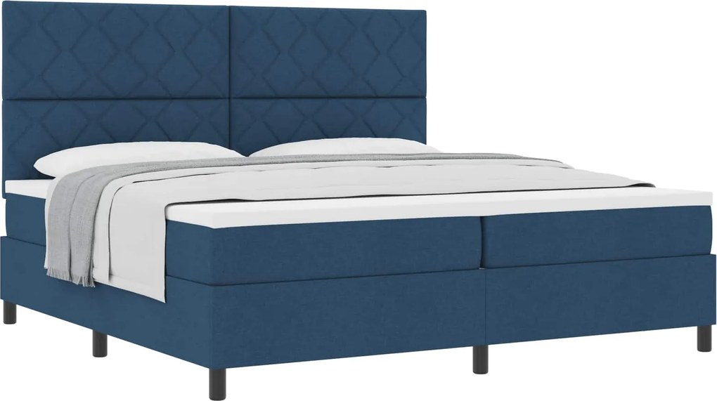vidaXL Boxrugós ágy matracmal fejtámlával Kék 200 x 200 cm szövet