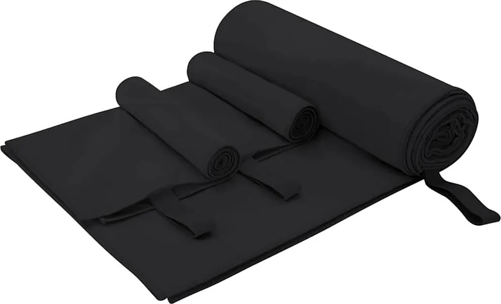 vidaXL Sporttörölköző Szett 3 pcs Fekete Poliészter és poliamid