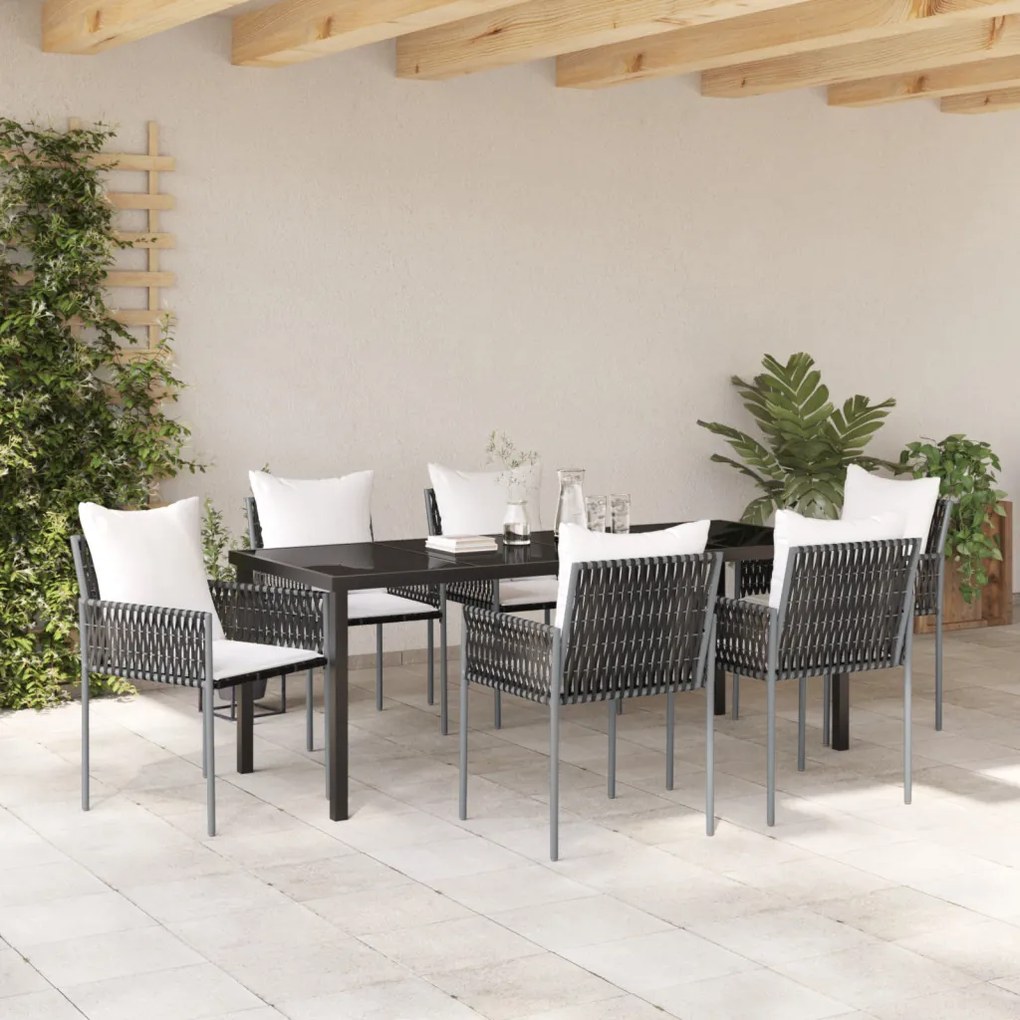 7 részes Kerti Étkező Szett párnákkal barna poly rattan