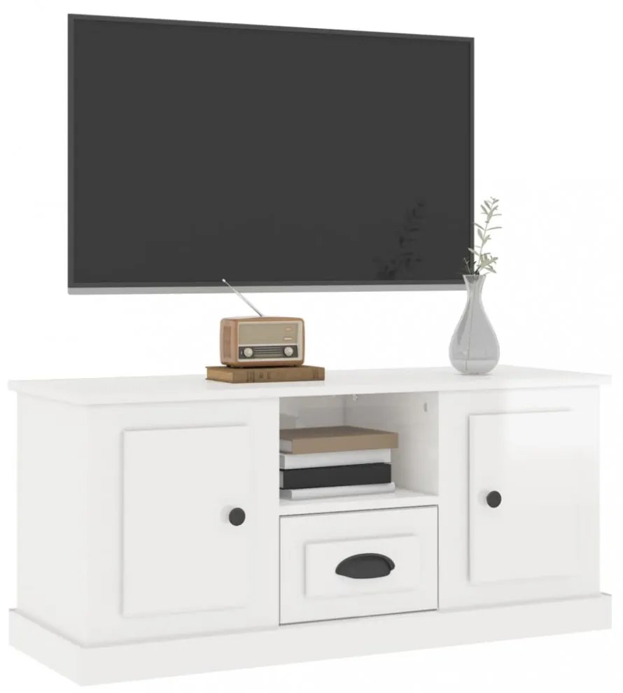 magasfényű fehér szerelt fa TV-szekrény 100 x 35,5 x 45 cm