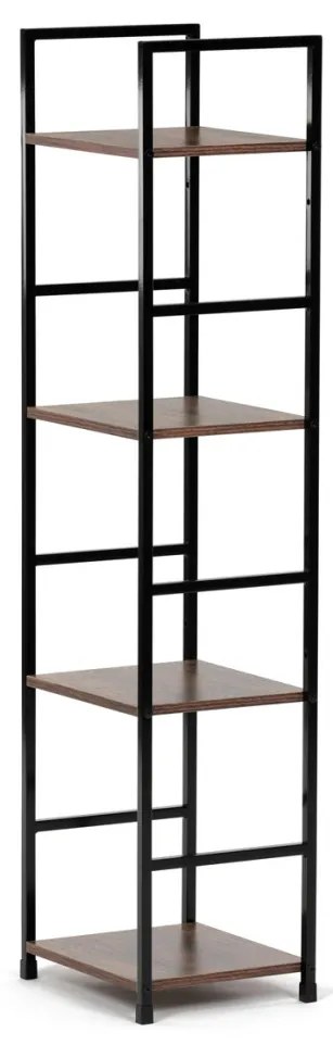 Bibliotecă, 4 rafturi, decor lemn vintage, MDF, lac negru