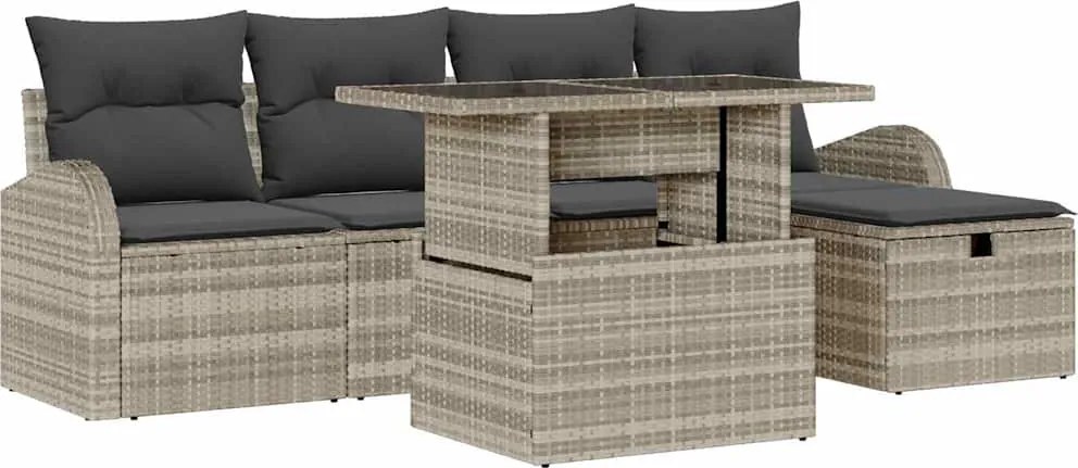 vidaXL Kerti Kanapé Szett párnával 6 pcs Világosszürke Poli rattan