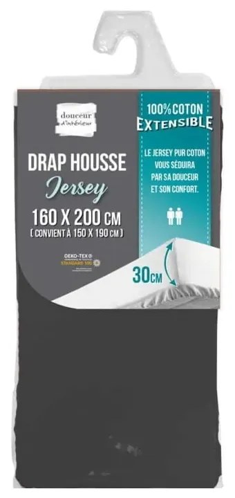 Antracitszürke gumis jersey lepedő 160x200 cm Jersy – douceur d'intérieur