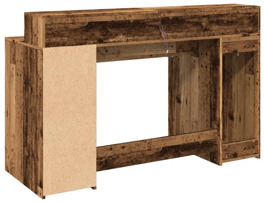 antik fa színű szerelt fa íróasztal LED-ekkel 140 x 55 x 91 cm