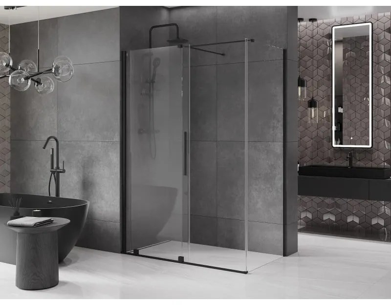 Mexen Velar, zuhanykabin tolóajtóval 150 (ajtó) x 90 (fal) cm, 8mm átlátszó üveg, fekete matt, 871-150-090-01-70