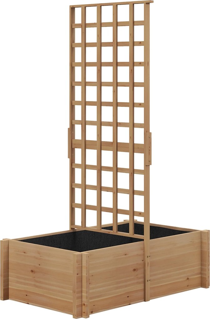 Outsunny Virágtartó Trellis-el, Virágágyás Béléssel, Magas Fa Virágtartó Felfutó Növényekhez, Zöldségekhez - 100 x 60 x 150 cm Természetes | Aosom