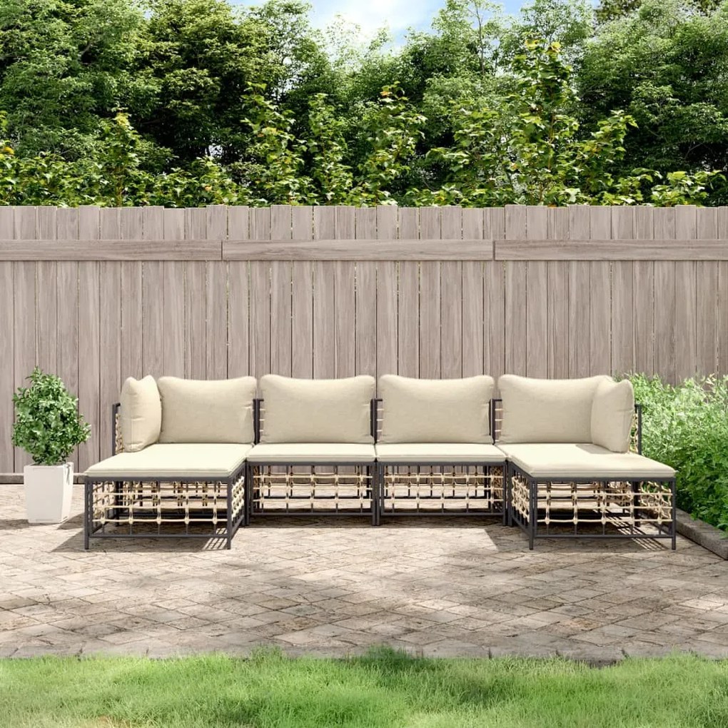 6 részes antracitszürke polyrattan kerti ülőgarnitúra párnákkal