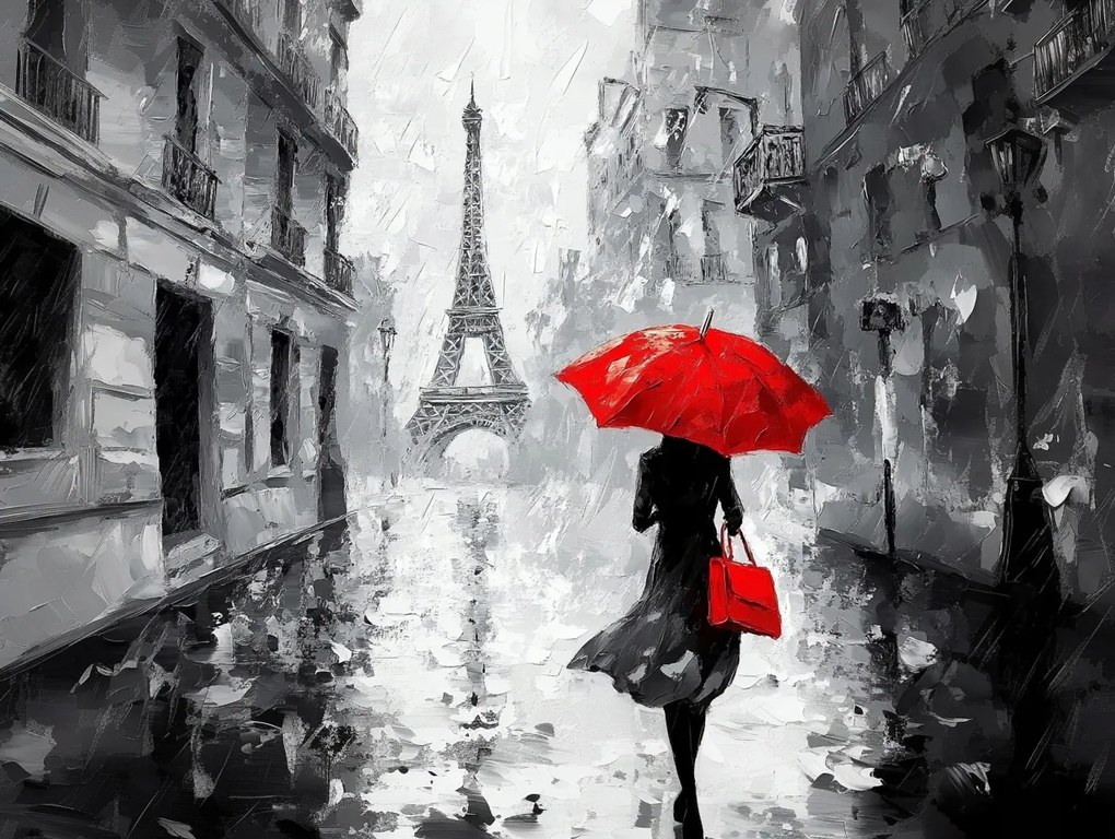 Vászonkép Canvas Párizs Eiffel-torony Eső Nő Esernyő 100x75