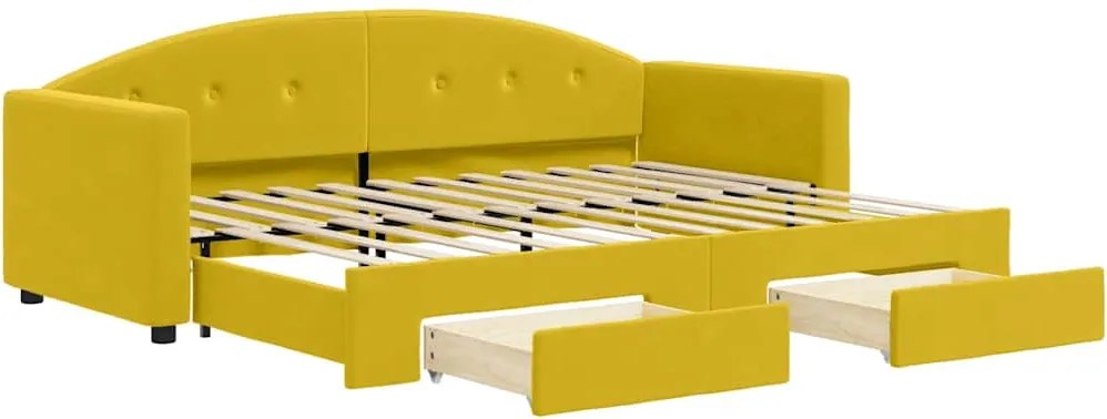 vidaXL sárga kihúzható bársony heverő fiókkal 80 x 200 cm