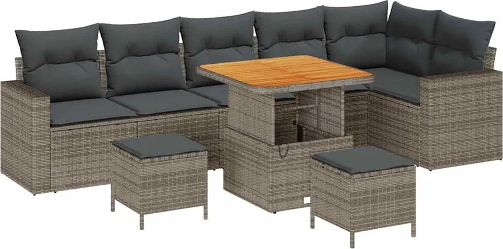 vidaXL Kerti Kanapé Szett 9 pcs Szürke polirattan