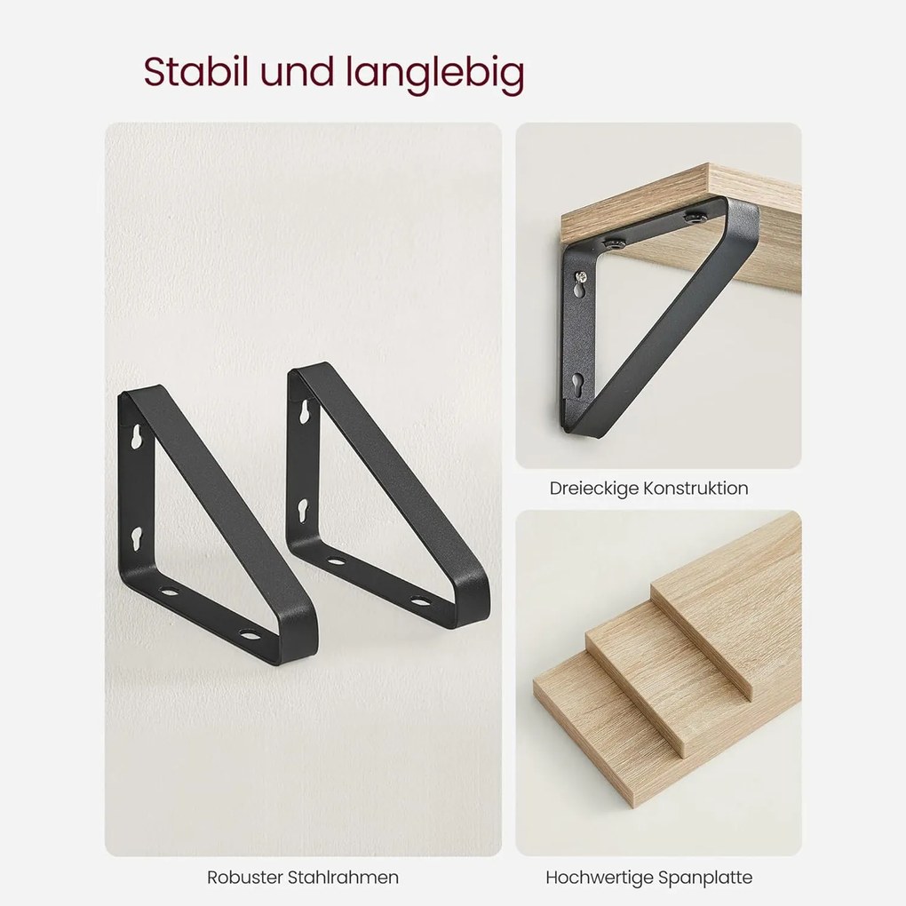 Fali polc, lebegő polc, 3 darabos készlet, tölgy-fekete