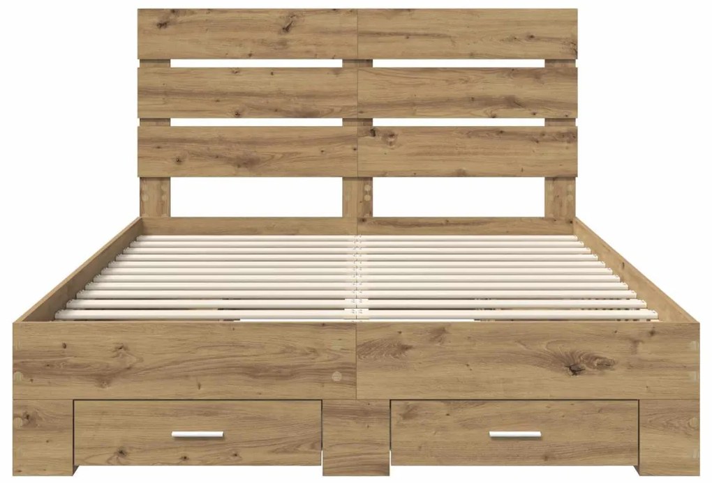 vidaXL Ágykeret fiókkal fejtámlával Artisan tölgy 140 x 190 cm Faanyag