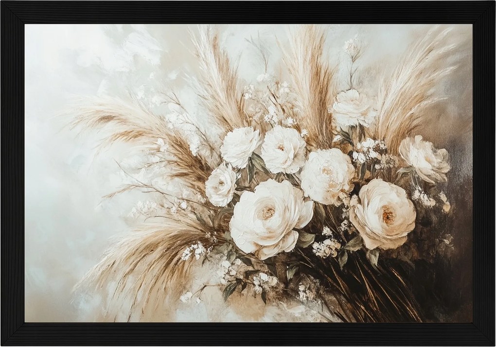 Poszter Keret Fa Csokor Fű Bazsarózsa Rózsa Kompozíció Boho 60x40