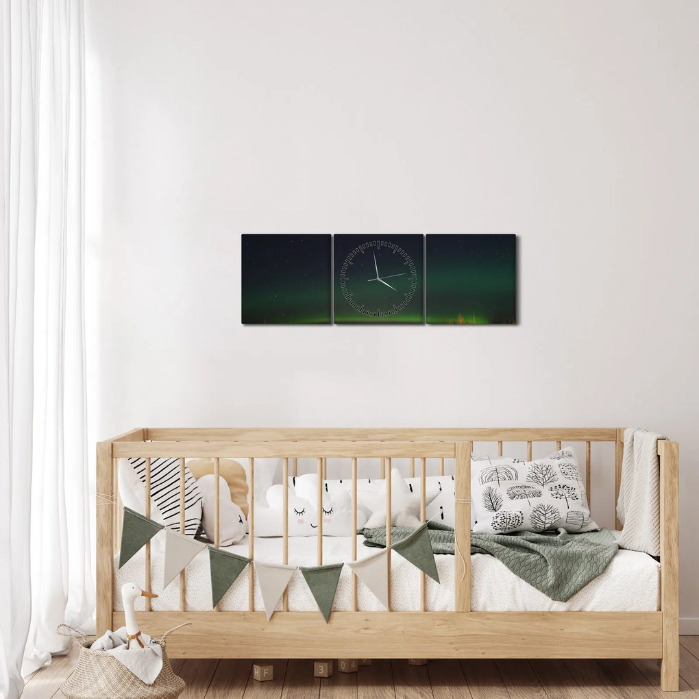 Északi fények képe (órával) (90x30 cm)