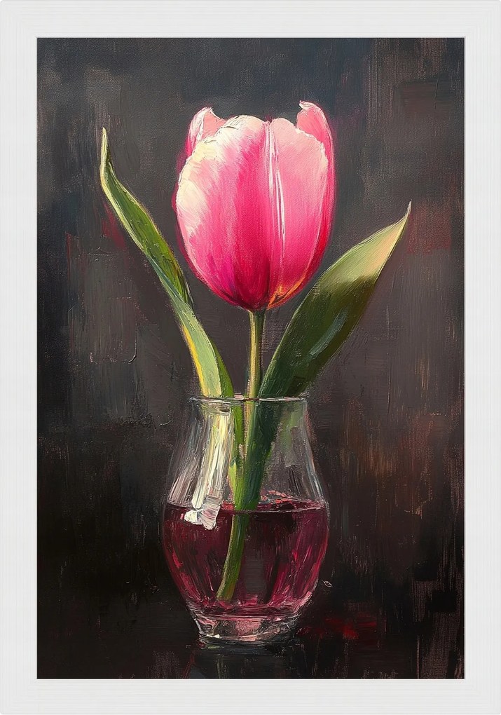 Poszter Keret Fa Olaj Dekoráció Természet Virág Rózsaszín Tulipán 40x60