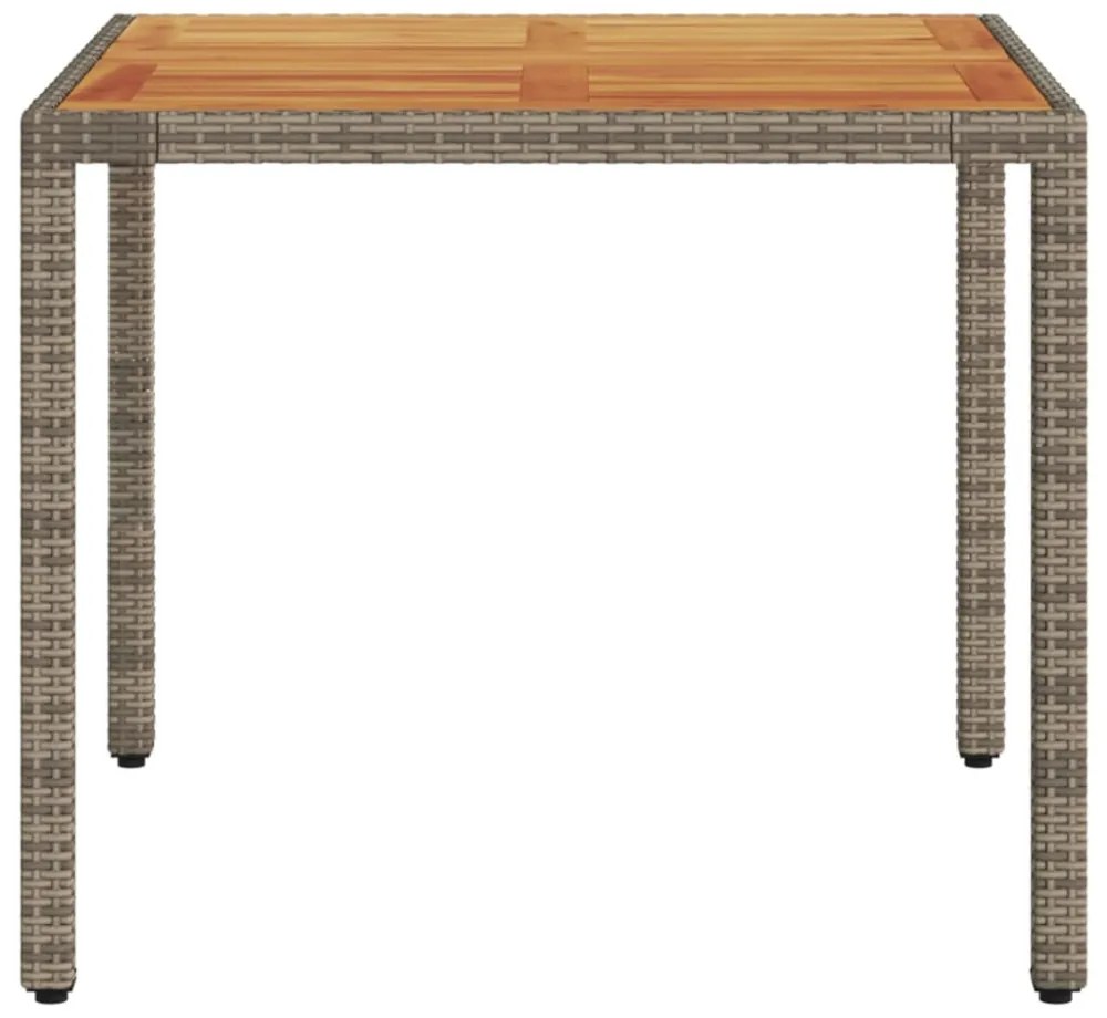 szürke polyrattan kerti asztal akácfa lappal 90 x 90 x 75 cm