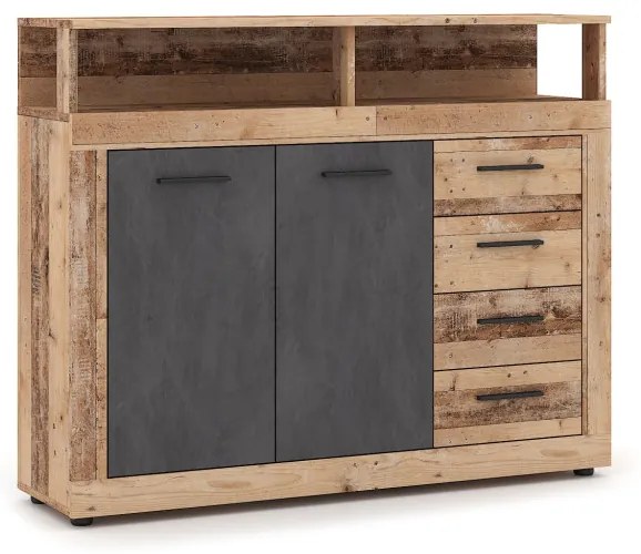 Komód 2 ajtóval és 4 fiókkal Old Style Light / Matera színkombinációban – LUNA MIDI A