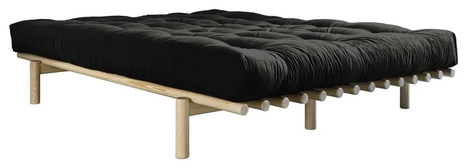 Pace Comfort Mat Natural Clear/Black borovi fenyőfa franciaágy matraccal, 160 x 200 cm - Karup Design