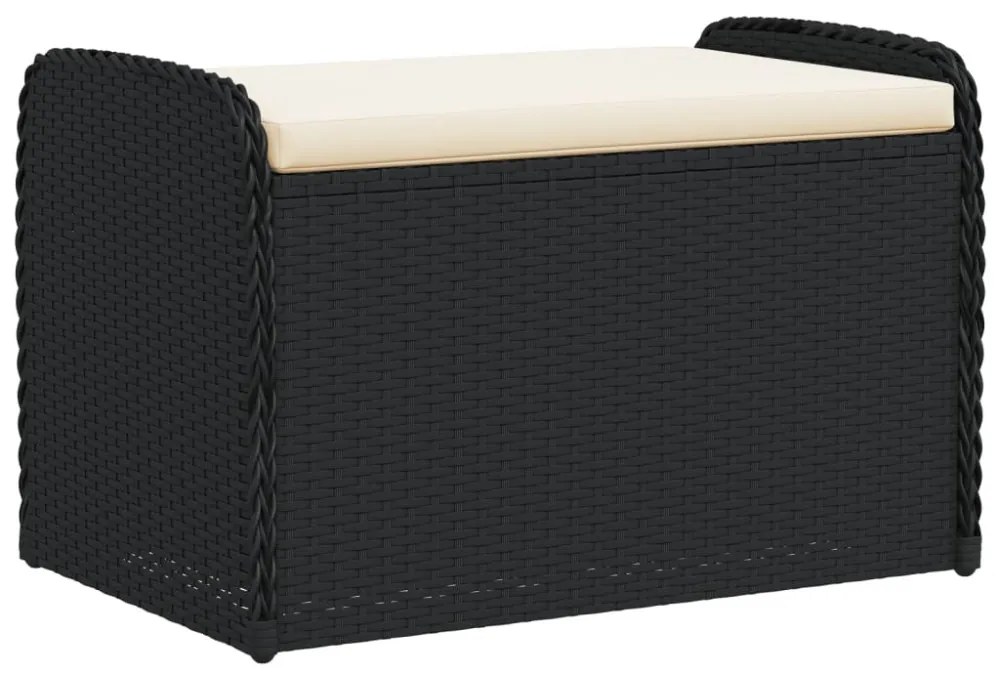 fekete polyrattan tárolópad párnával 80 x 51 x 52 cm