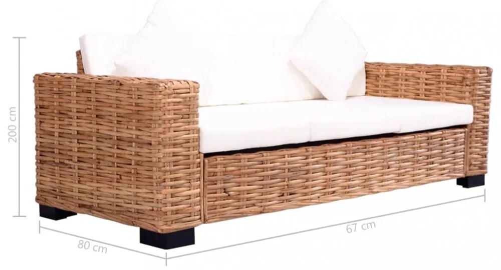 2 részes természetes rattan kanapészett párnákkal