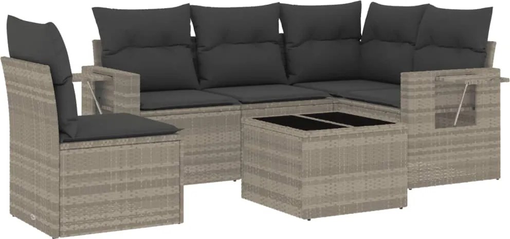 vidaXL 6 részes világosszürke polyrattan kerti ülőgarnitúra párnákkal