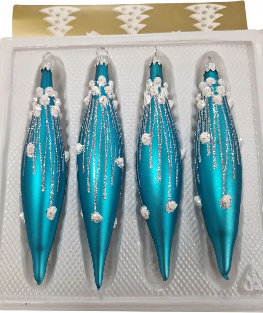 4 db-os Jégcsap gömb szett üveg karácsonyfára Kék