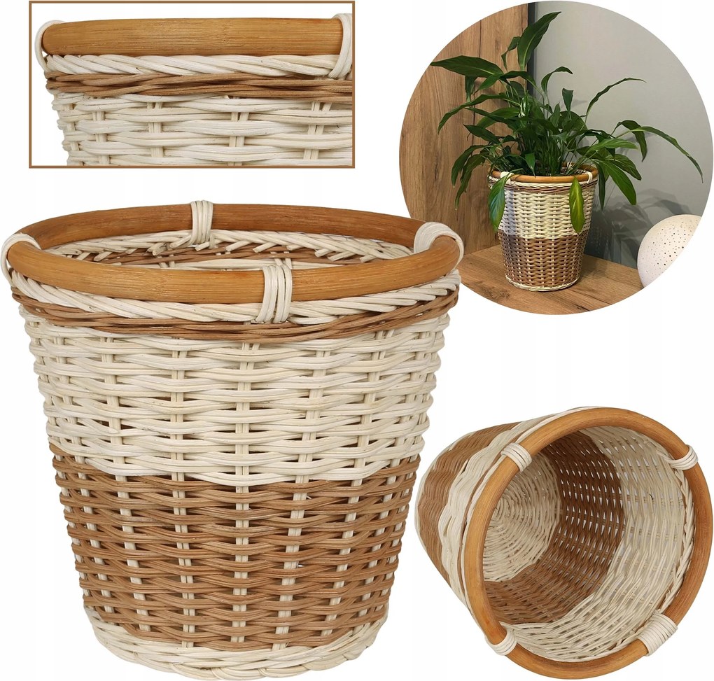 Kerek rattan kosár, virágtartó fedél 20x18cm