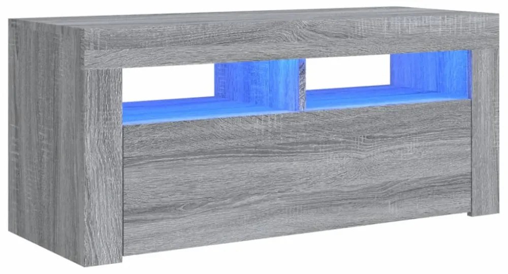 szürke sonoma színű TV-szekrény LED-világítással 90x35x40 cm