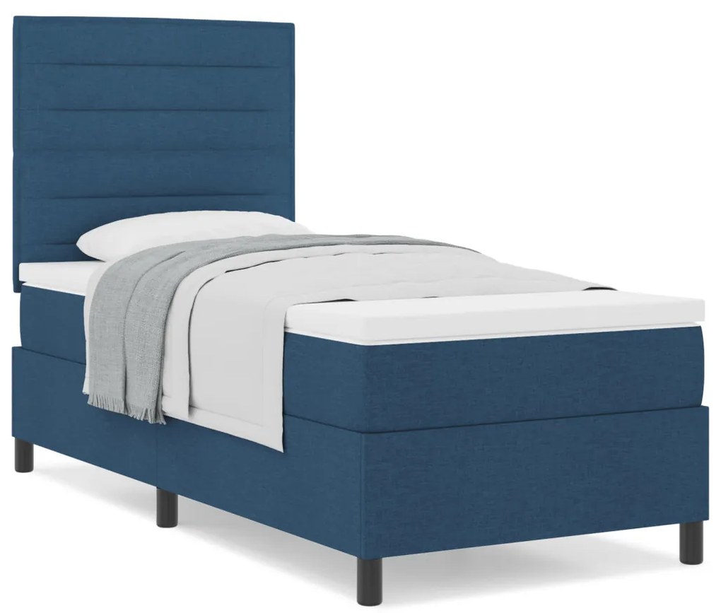 Boxspring ágy matraccal, kék, 100x200 cm szövet