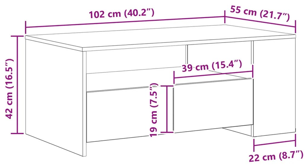 Fekete Tölgy Kávézó Asztal 102x55x43.5 cm Mérnöki Fából Készült