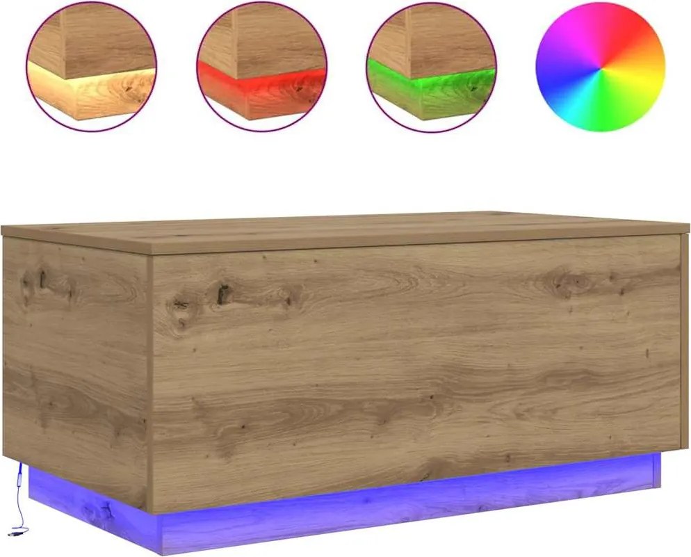 vidaXL kézműves tölgy színű dohányzóasztal LED-lámpákkal 90x50x40 cm