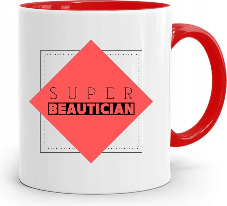 Piros Bögre Kozmetikusnak Beautician nyomott mintával, fényképpel