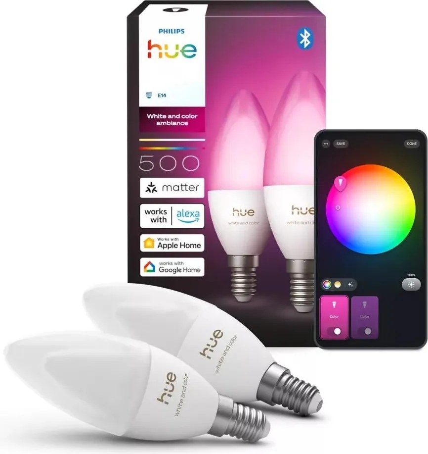 2 db-os szett LED RGBW dimmelhető izzó Philips Hue WACA B39 E14/3,7W/230V 1000-20000K