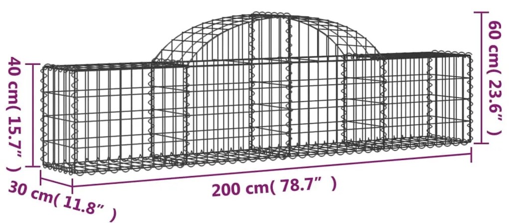 14 db íves horganyzott vas gabion kosár 200x30x40/60 cm