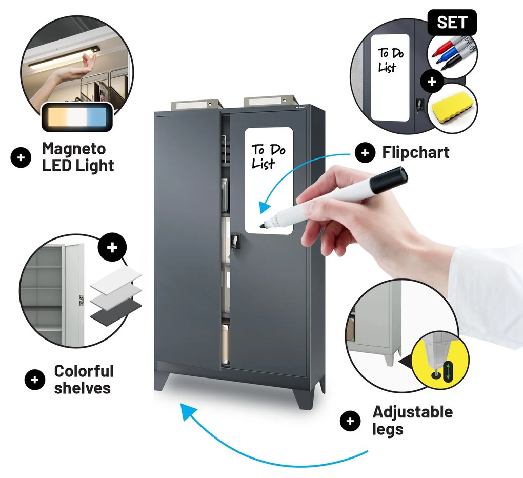 Fém iratszekrény JAN II, 1150 x 185 x 400 mm, antracit