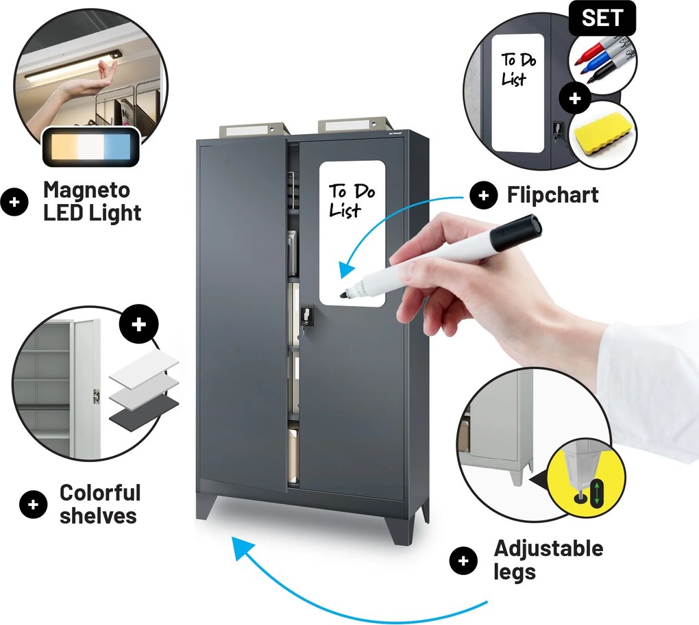 Fém iratszekrény JAN II, 1150 x 1850 x 400 mm, antracit
