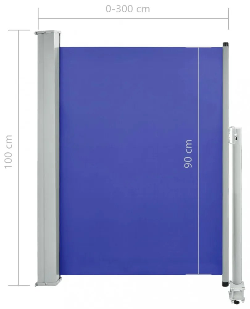 kék behúzható oldalsó teraszi napellenző 100 x 300 cm