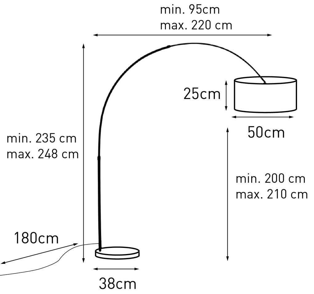 Íves lámpa fekete bársony árnyékolóval piros arannyal 50 cm - XXL