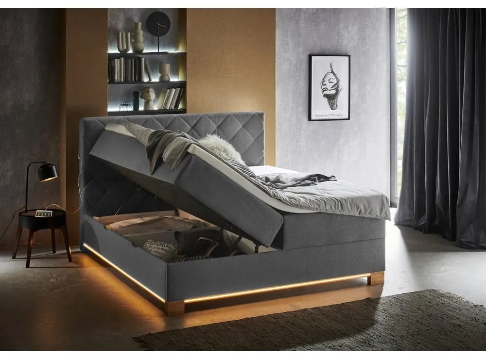 Szürke ágyneműtartós boxspring ágy 180x200 cm Messina – Meise Möbel