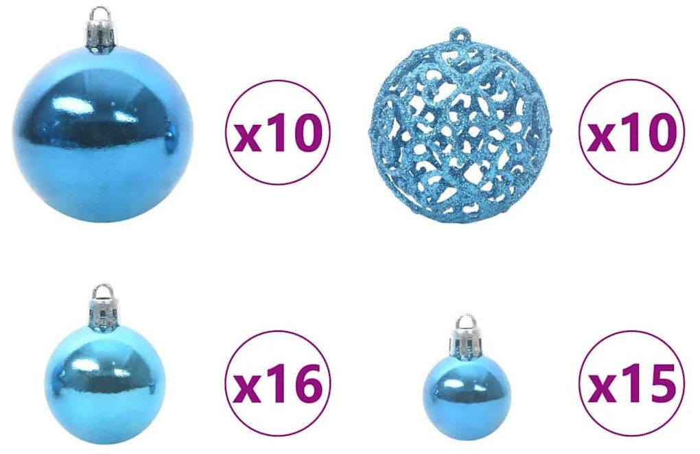 Műfenyő előre világítós karácsonyfakészlet gömbökkel 240 cm