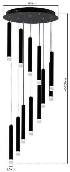 LED Csillár zsinóron CARBON 12xLED/12W/230V