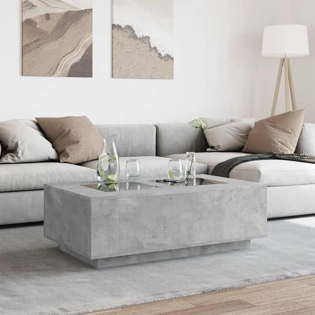 Betonszürke végtelen hatású LED-es dohányzóasztal 116x69x40 cm
