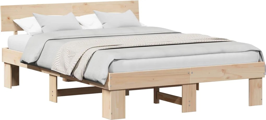 vidaXL Ágykeret fejtámlával Természetes 150 x 200 cm Tömör fenyőfa