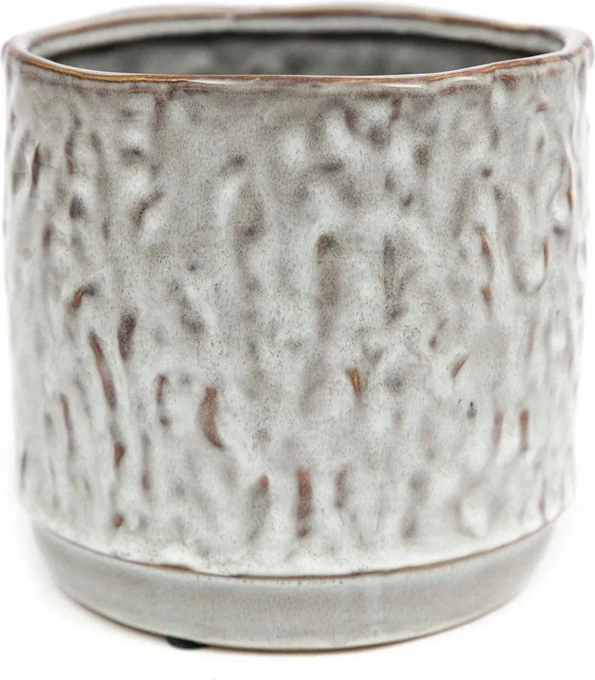 Kerámia Virágtartó Szürke Barna 11x11cm Díszített