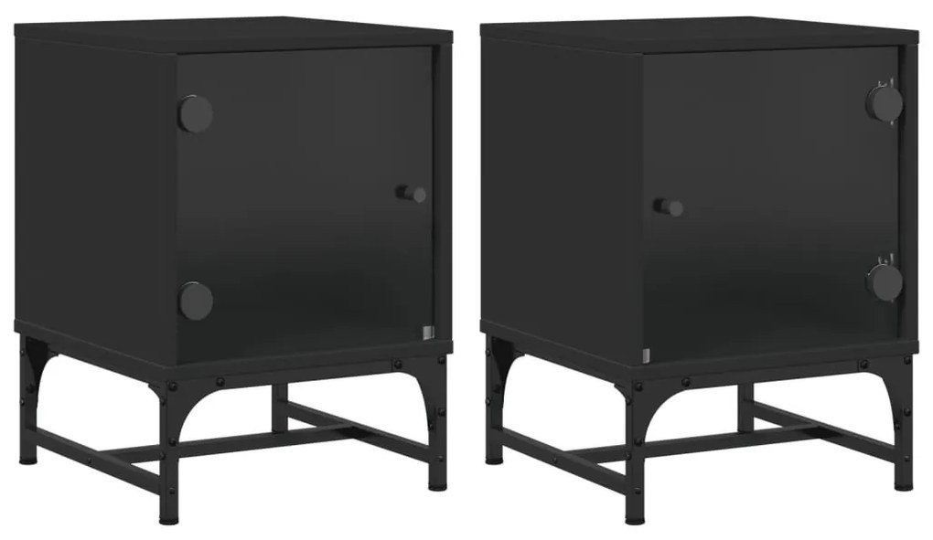 2 db fekete éjjeliszekrény üveg ajtóval 35 x 37 x 50 cm