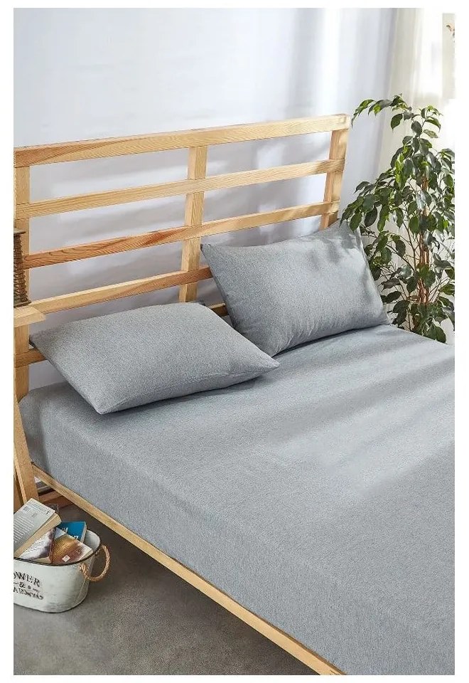 Szürke gumis pamut lepedő és párnahuzat szett 180x200 cm – Mila Home
