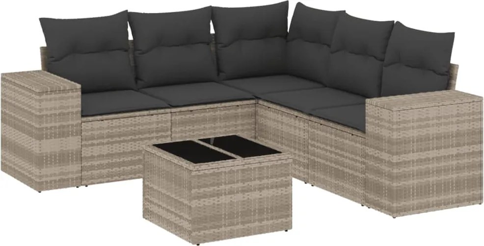 vidaXL 6 részes világosszürke polyrattan kerti ülőgarnitúra párnákkal