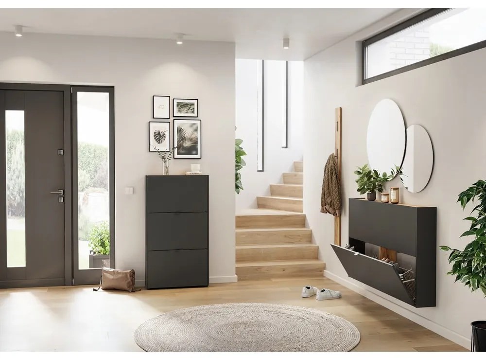 Antracitszürke billenő ajtós cipőtartó 71x127x22 cm Ameca – Germania