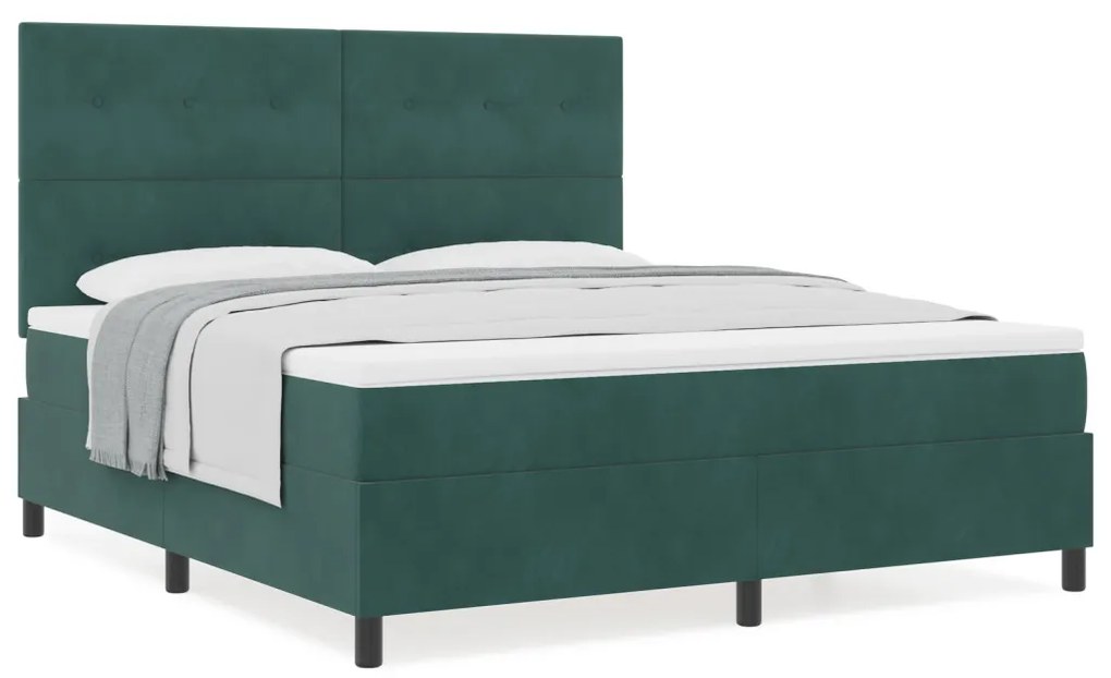 Box Spring Ágy Matraccal Sötét Zöld Szuper King Bársony