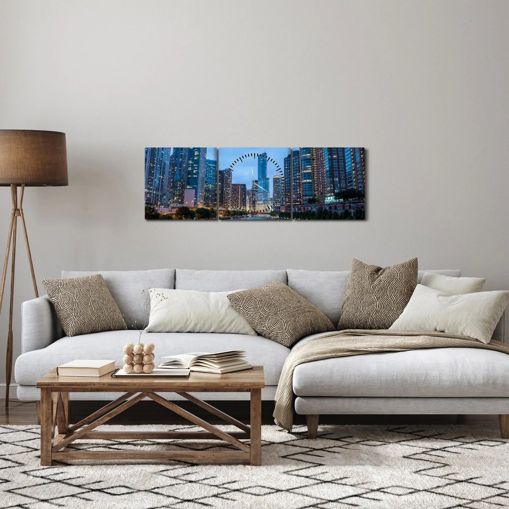 Éjszakai város képe (órával) (90x30 cm)